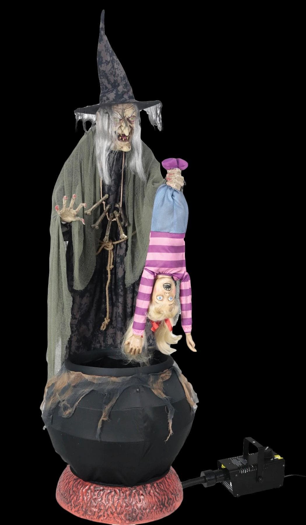 "Stew Brewing Witch with Kid and Fog" Electric Animated Halloween Prop