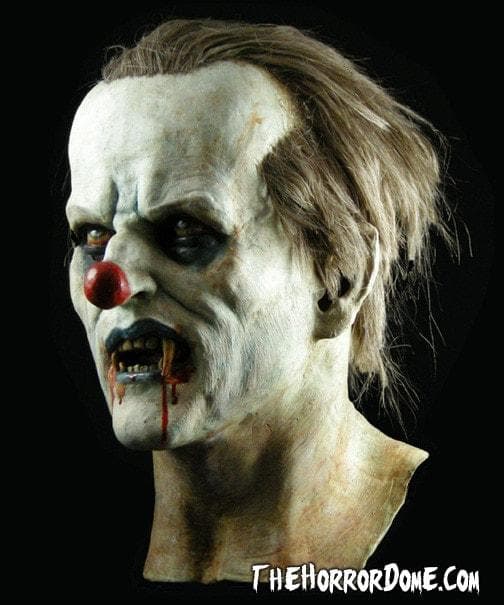 Close-up of the Vampire Clown mask showcasing bloodthirsty fangs
