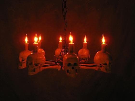 Wagon Wheel Skull Chandelier